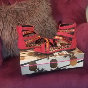 New Red/Gold Ankle Strap Sandals